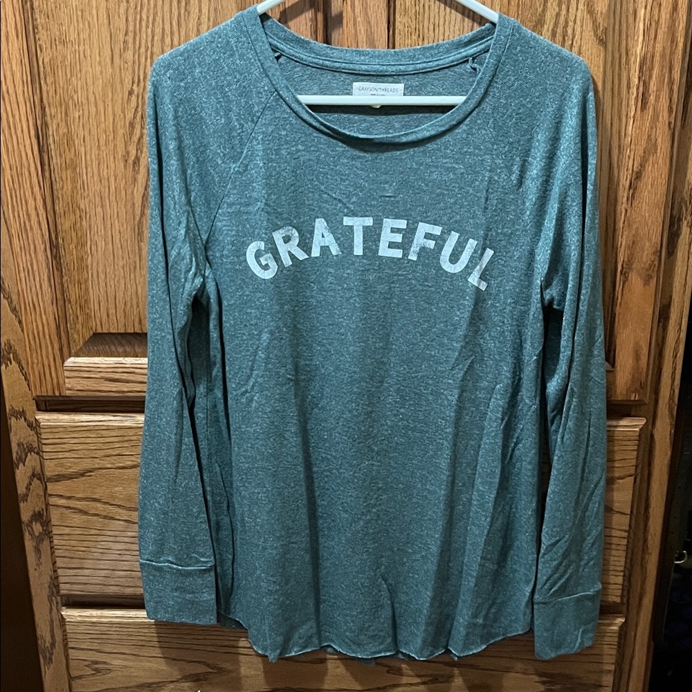 Grayson Threads Long-Sleeve 'Grateful' Tee in Green